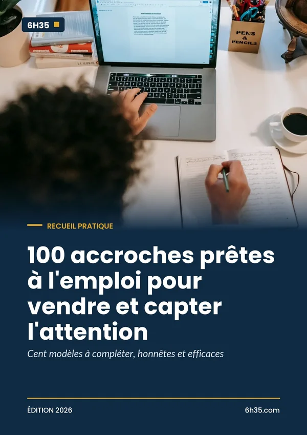 Couverture du guide 100 accroches prêtes à l'emploi pour vendre et capter l'attention