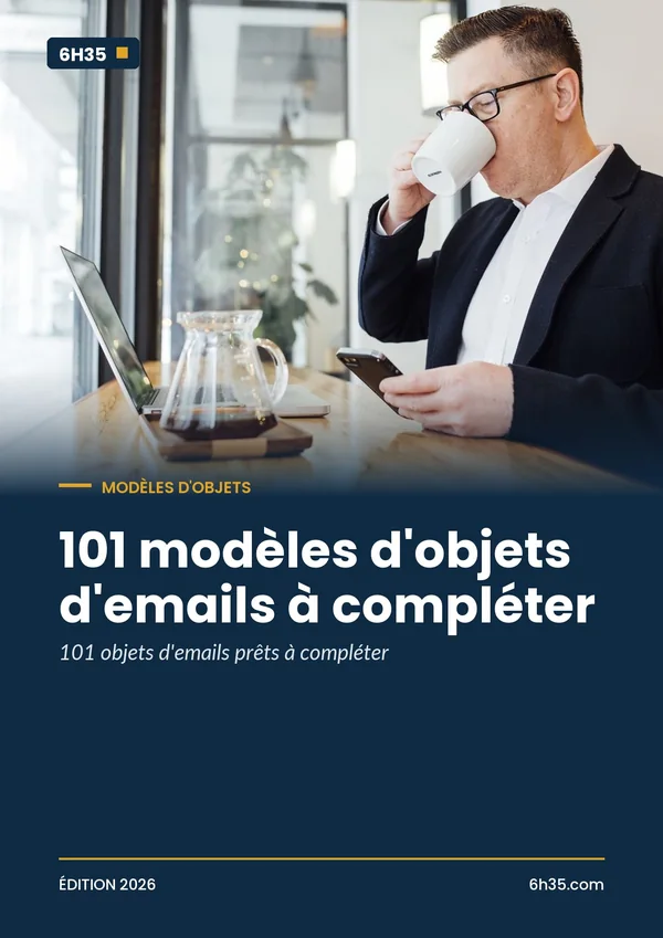Couverture du guide 101 modèles d'objets d'emails à compléter