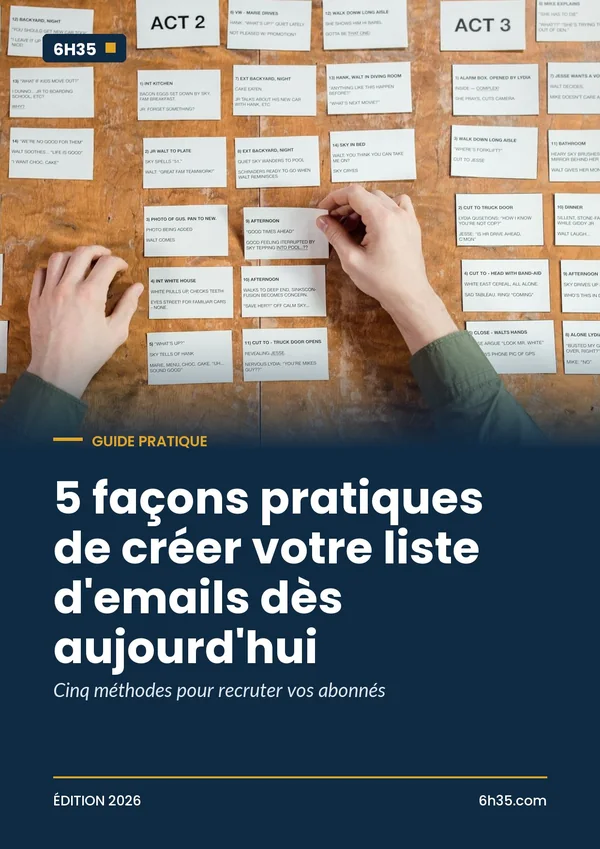Couverture du guide 5 façons pratiques de créer votre liste d'emails dès aujourd'hui