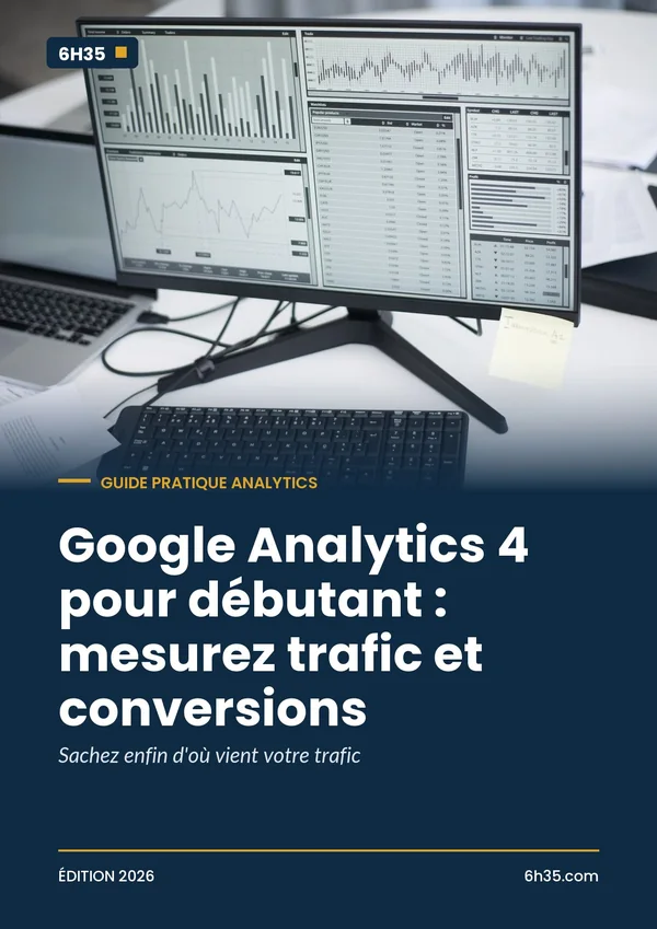 Couverture du guide Google Analytics 4 pour débutant : mesurez trafic et conversions