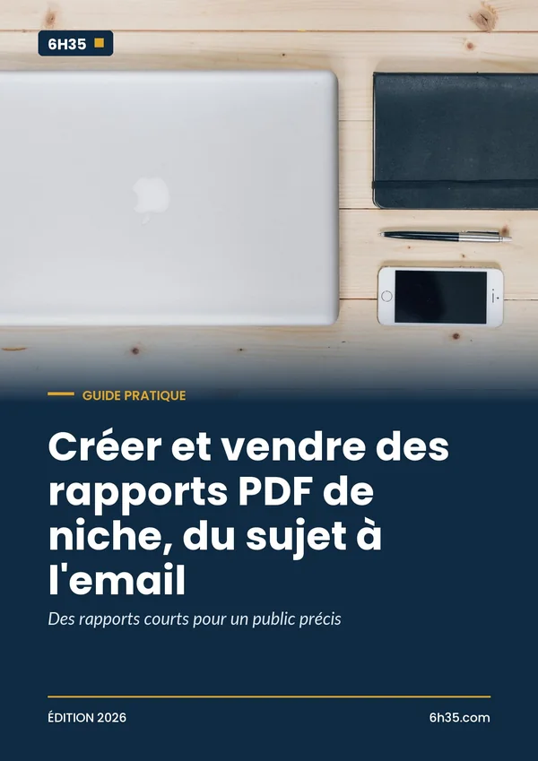 Couverture du guide Créer et vendre des rapports PDF de niche, du sujet à l'email